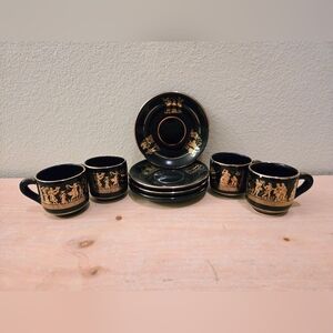 24k Gold Spyropoulos Greek Tea Cups & Saucers Espresso Coffee